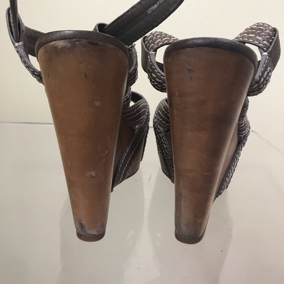 MIU MIU Strappy Leather Platform Wedge Heel Sandals Stitch Wood Ankle Strap Shoe - Picture 7 of 16